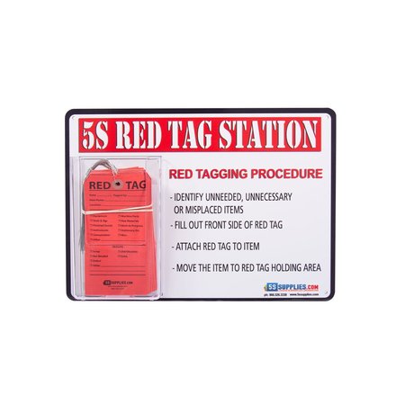 5S SUPPLIES 5S Red Tag Station Sign 14in x 11in with 50 Red Tags 5S-RDTAG-STN- SINGLE